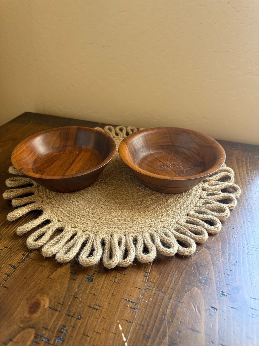 Vintage Teak Wood Bowls Set of 2 Mid Century Modern Boho Wood Salad Bowls